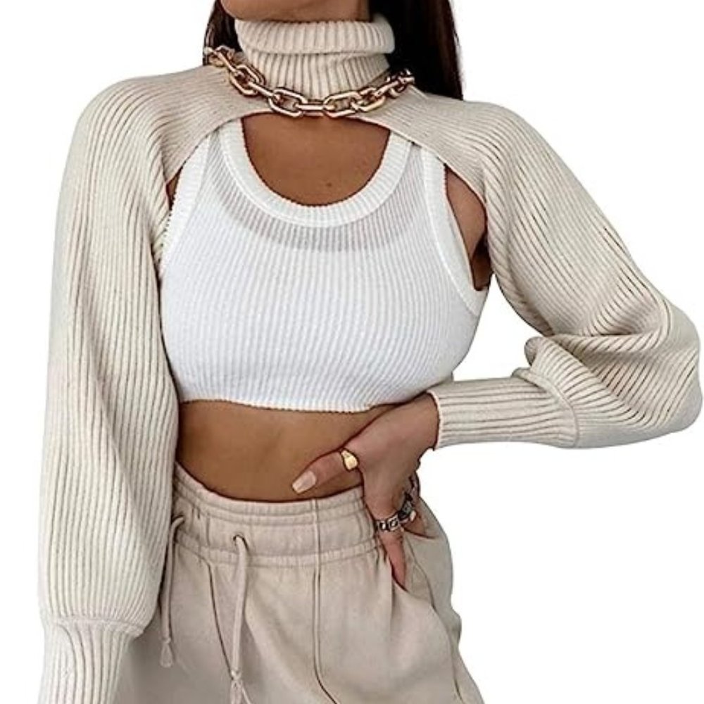 Super Cropped Cream Turtleneck Sweater